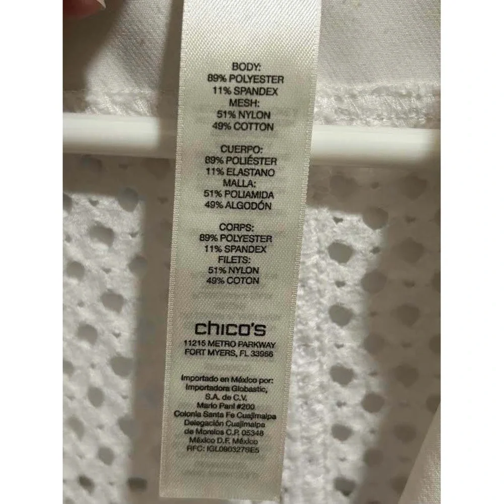 Chicos White Diamond Mesh Moto Jacket Womens Size 4 Asymmetric Zip Mixed Media - Picture 10 of 10